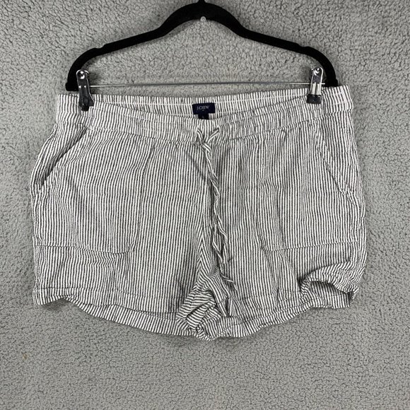 J. Crew Linen Blend Striped Shorts Women’s Large L Black White Stretch Waist - Picture 1 of 11